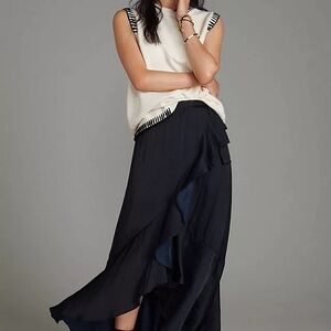 Anthropologie Maeve Ruffled Black Skirt